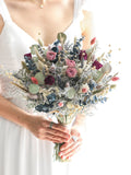 Eucalyptus & Blush Rose Dried Flower Bouquet, Boho Wedding Bouquet