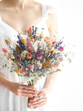 Dried Flower Bouquet: Boho Wedding Roses, Lavender, Bunny Tails Bouquet