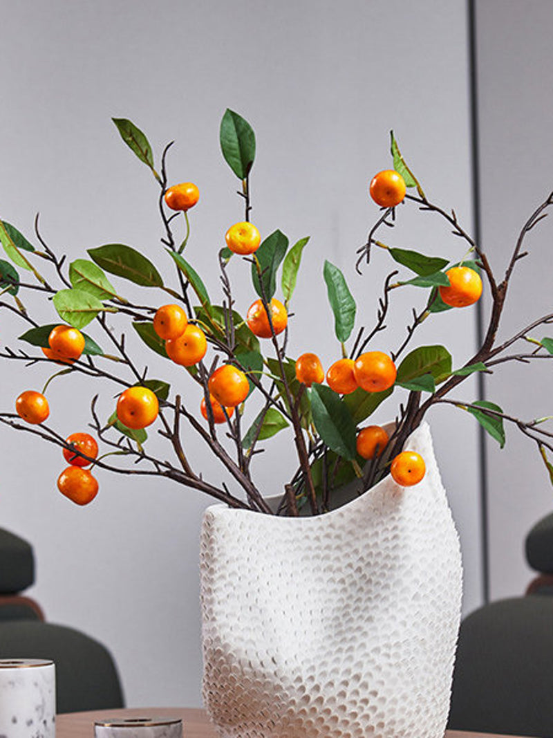 Faux Citrus Branch with Leaves, Artificial Orange Craft, Fake Rustic Tangerine Fruit Twig, Home Fall Floral Decor, Party Plant Arrangement faux plants