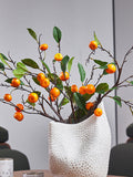 Faux Citrus Branch with Leaves, Artificial Orange Craft, Fake Rustic Tangerine Fruit Twig, Home Fall Floral Decor, Party Plant Arrangement faux plants