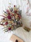Dark Teal & Burgundy Dried Flower Bouquet, Whimsical Bridal Decor Bouquet