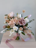 Dahlia Dream - Blush Dahlia & White Tulip Artificial Flower Bridal Bouquet Bouquet