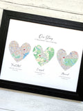 Custom silk map love story, 4th or 12th wedding anniversary gift for husband, met engaged married home, personalised love story with 3 maps ANNIVERSARY
