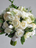 Faux Real Touch Flowers White/Ivory Cream Bridal Bouquet Wedding Bouquets, Off White Roses, Ranunculus, Lisianthus, White Boutonnieres Bouquet