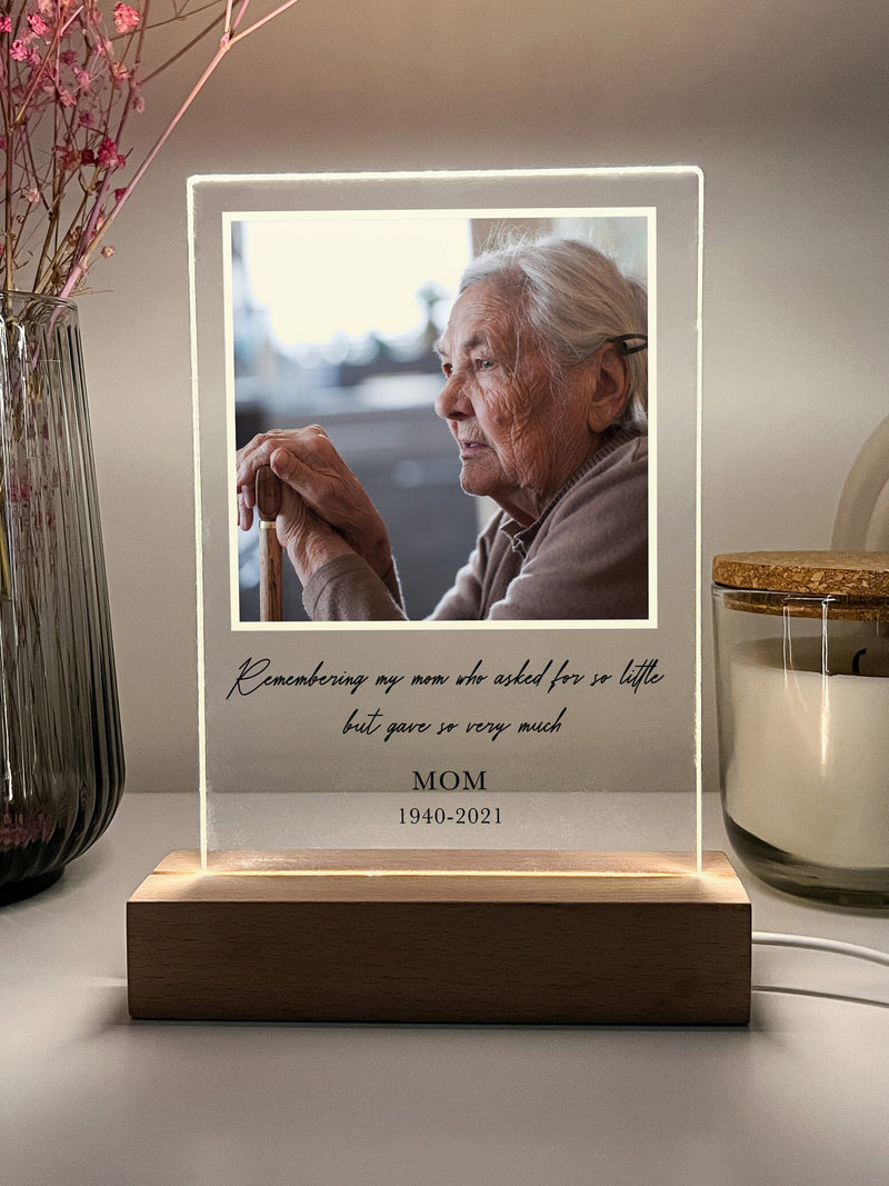 Custom Personalized Photo LED Wood Stand Room Night Light Up Table Lamp In Loving Memory Condolence Remembrance Loss Sympathy Memorial Gift sympathy flower