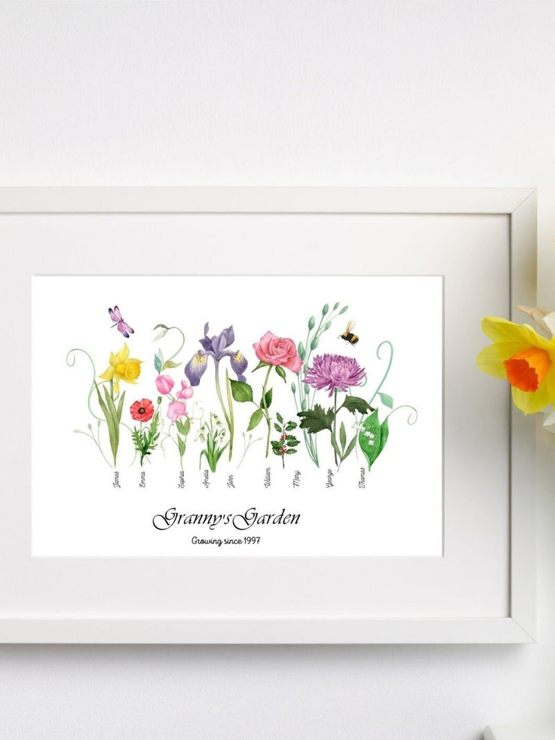 Grandmas Garden Birth Flower Bouquet Birth Flower Print Gift for Gardener Mother's Day Keepsake 60th Birthday Gift for Mom Forever Flowers birthday flower