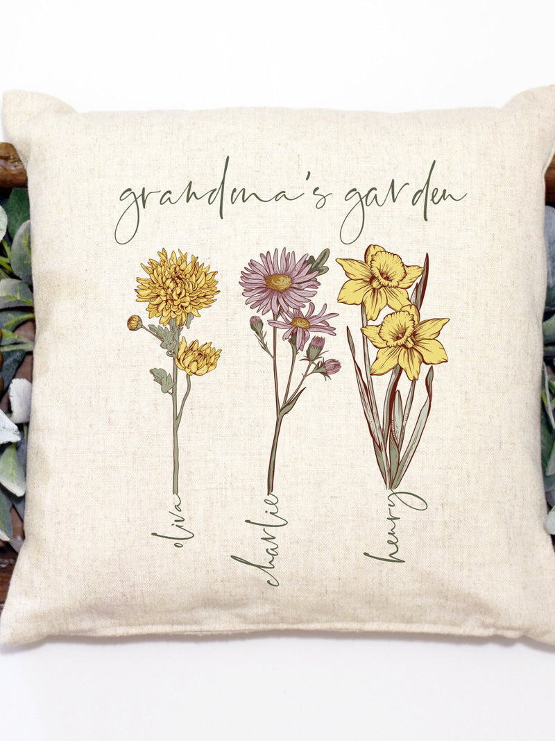 Grandma's Garden Personalized Birth Flower Birth Month Pillow Cover, Custom Mother's Day Pillow Cover, Mothers Day Gift, Christmas Gift birthday flower