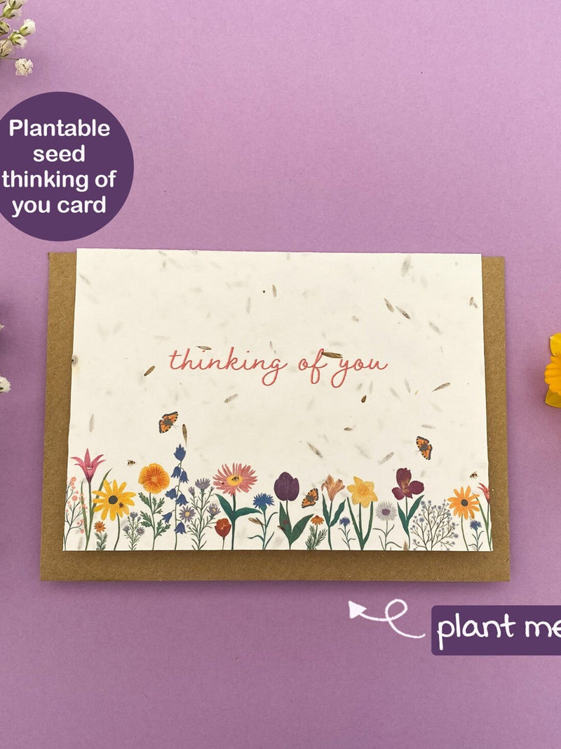 Plantable thinking of you card, floral card, Wildflower seed card, Sympathy card, Eco friendly biodegradable card, Botanical flowers sympathy flower