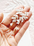 White Flower Drop Wedding Earrings, Gold-Plated Bridal Earrings wedding flower