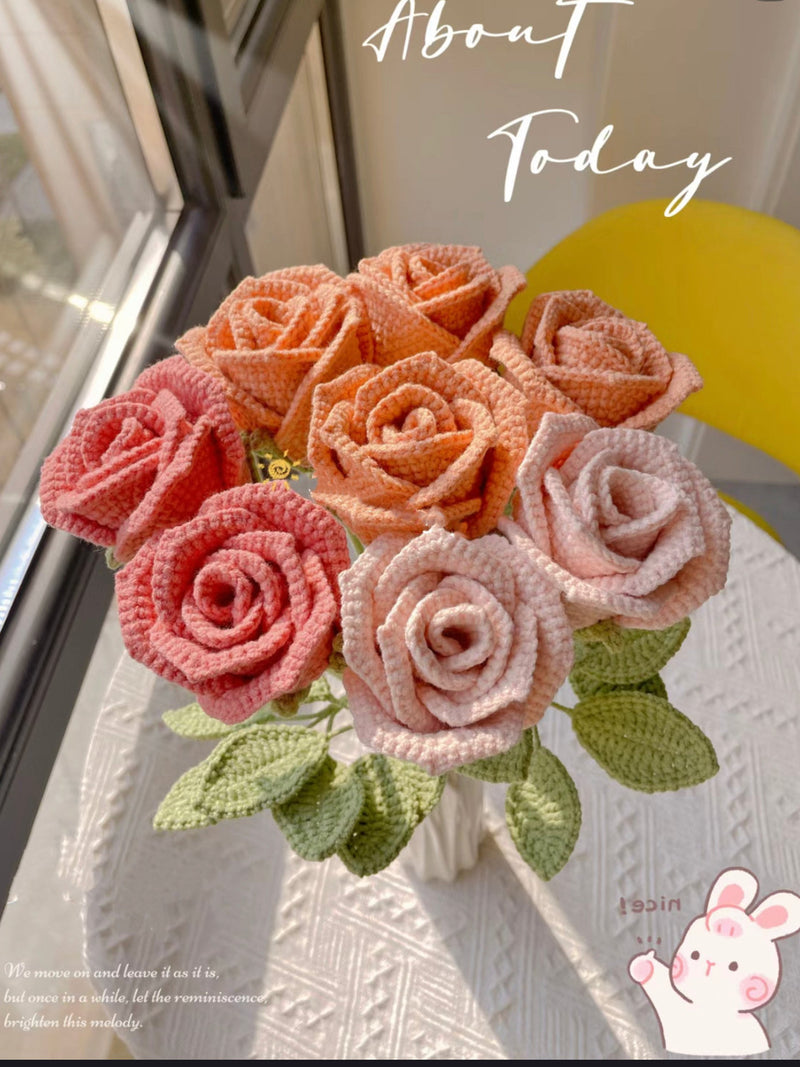 Crochet Flower Bouquet, Rose, Crochet Flower Pink, Crochet Decor Flower, Gift for Mom, Her, Colleague, Sendoff, Friend, bae ANNIVERSARY