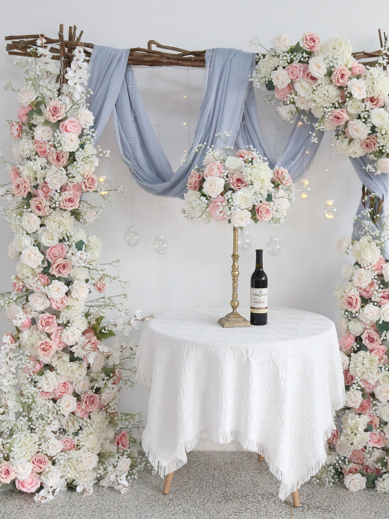 White and Dusty Pink Flower Arch for Wedding, Pink Wedding Corner Swag for Arch, Baby's Breath Wedding Backdrop, Arbour Gazebo Flowers wedding flower