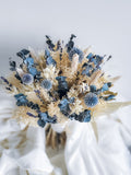 Boho Blue and White Dried Flower Bridal Bouquet, Wedding bouquet, Bridesmaids bouquet, Dried and Preserved wedding flowers, Baby Breath wedding flower