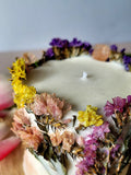 Botanical Dried flower candle with crystal, meditation candle, Birthday gift for her, Favors candles, House warming gift, Lavender candle house warming flower