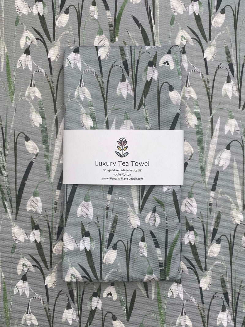 Snowdrop Tea Towel / Spring Flower Tea Towel , Floral Tea Towel, Spring Tea Towel, Grey Tea Towel, 100% Cotton Tea Towel, House Warming Gift house warming flower