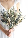 Dried White Roses Bridal Bouquet, Eucalyptus Boho Wedding Bouquet