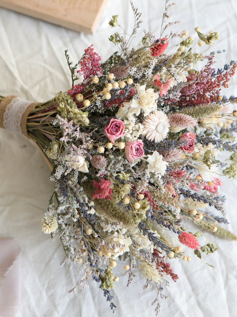 Lavender & Dried Pink Roses Bouquet l Dried Flowers Bridal Bouquet l Boho Wedding Bouquet l Gift For Her wedding flower