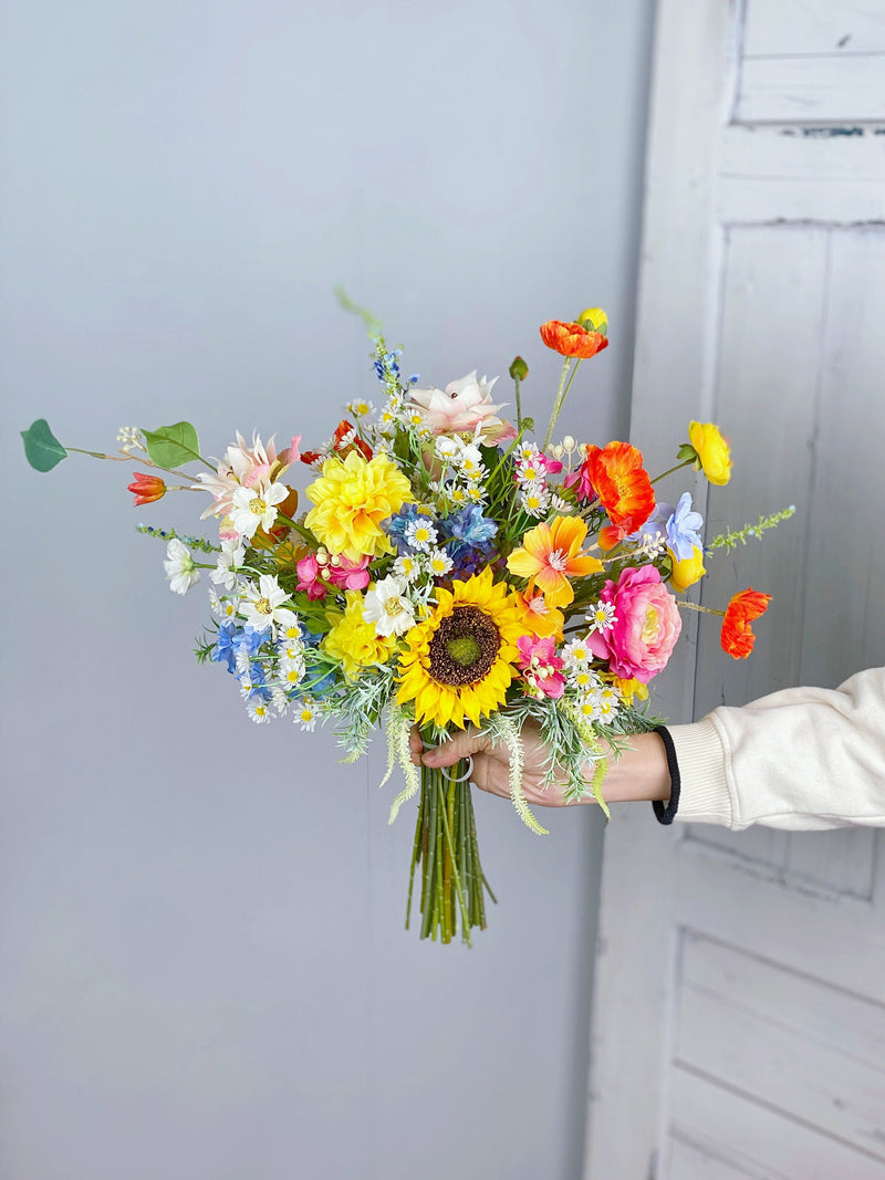 Wildflower Bridal Bouquet, Colorful Wedding Bouquet, Boho Flower Bouquet,  Design in Sunflowers, Daisies, Dahlia and Ranunculus wedding flower