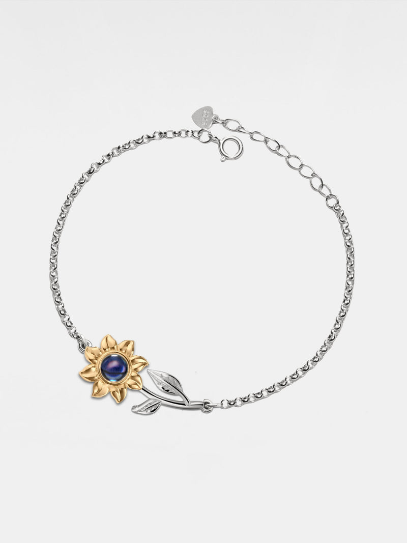 PERIMADE Photo Projection Bracelet ¥ Custom Picture Sunflower Bracelet ¥ Sterling Silver Memorial Jewelry ¥ Birthday Gift sympathy flower