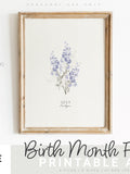 July Birth Month Flower Printable, Watercolor Larkspur, Digital Greeting Card, Printable Wall Art, Mother's Day Gift, INSTANT DOWNLOAD birthday flower