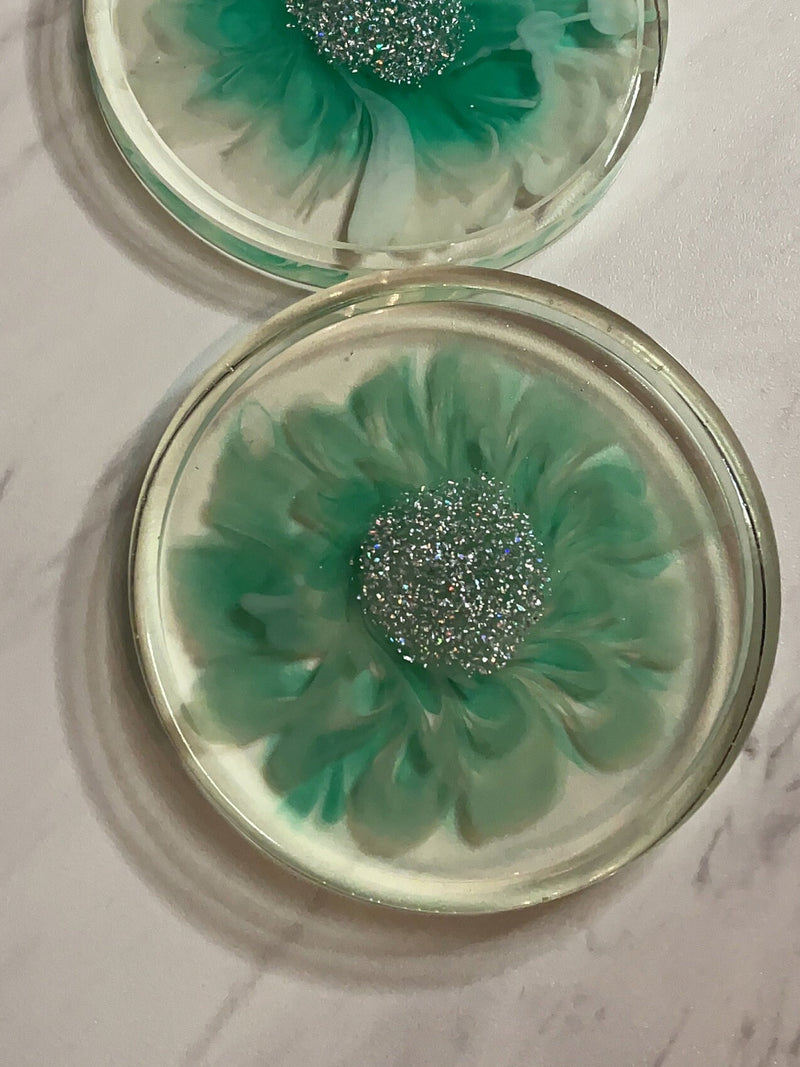 Flower Bloom Coaster Set, Epoxy Resin, Drink Coaster, Handmade, Hand Poured house warming flower