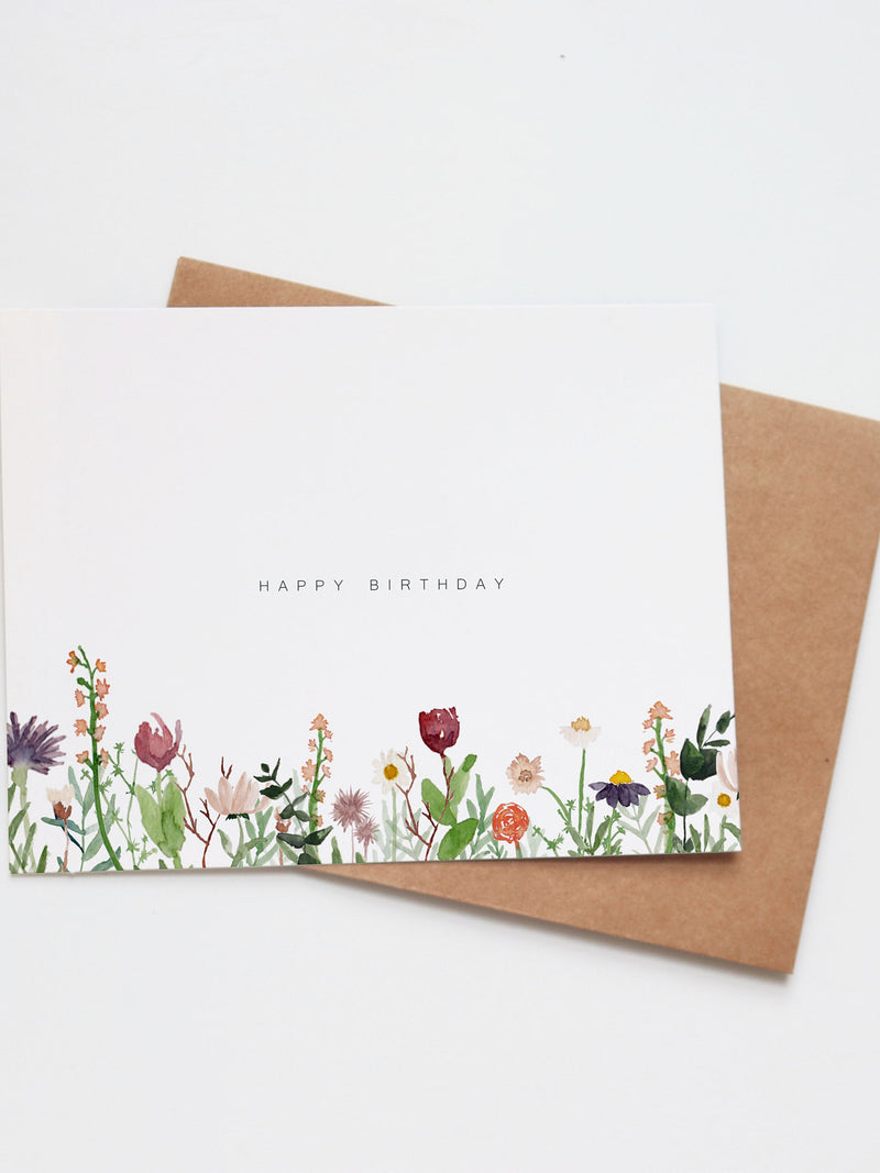 Handmade Watercolor Birthday Card: Wildflower Floral Design birthday flower
