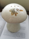 Vintage mushroom shaped flour shaker white with floral wheat design flower spore