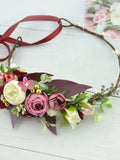 Flower crown women Wedding flower headpiece Flower hair piece Bridal Boho hair crown Bridesmaids flower headband Pink Blush Burgundy Ivory wedding flower