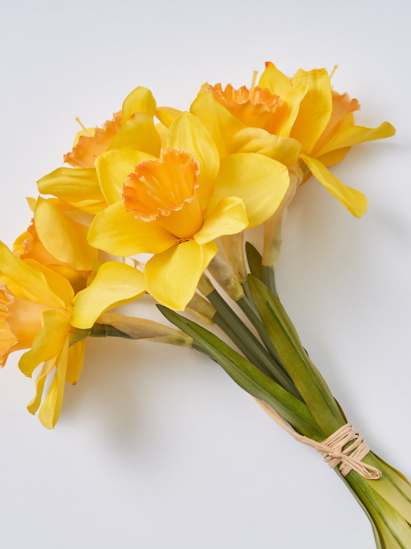 Yellow Silk Daffodil Faux Floral Bouquet Bundle of 6 Wired Stems - 12" FLOWER DELIVERY