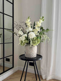 Faux Flower Bouquet, Faux Flower Arrangement, Artificial Flowers and Vase, Silk Flowers, Green and White Flowers, Home Decor, UK faux plants