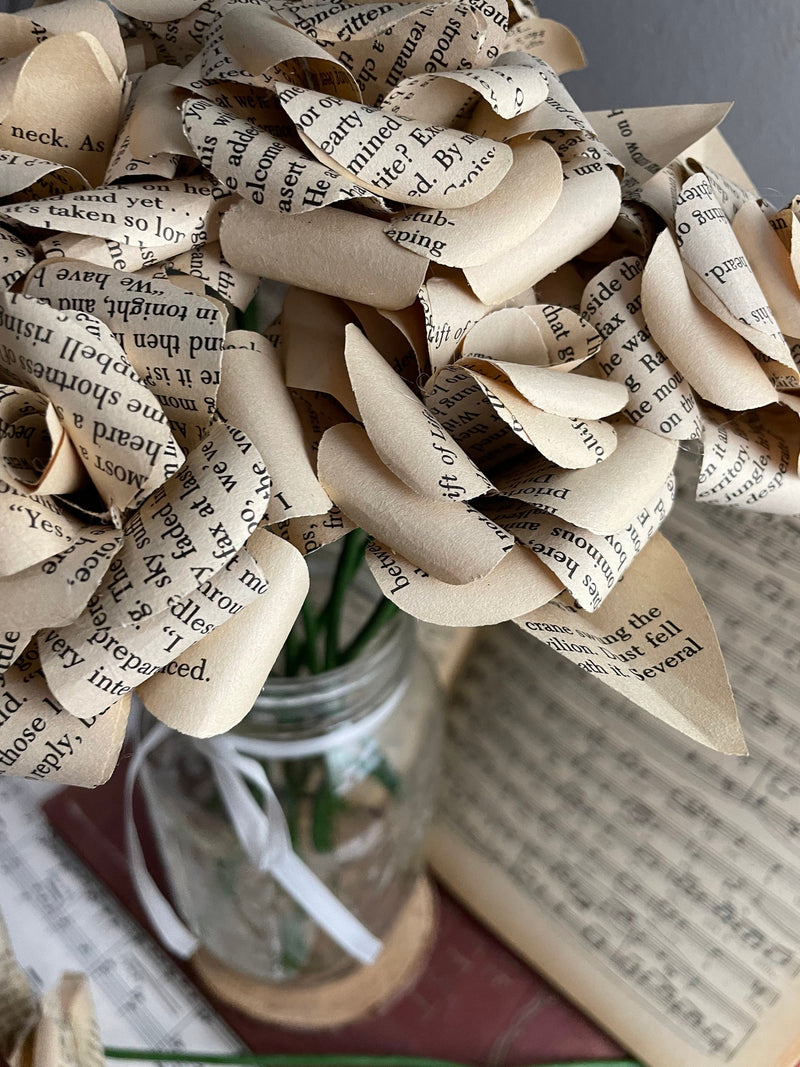 Vintage Book Page Roses Bouquet: Literary Wedding Centerpiece Shelf Decor ANNIVERSARY
