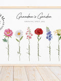 Grandma's Garden Print Personalised Our Family Print Custom Family Art Personalised Gift For Grandma Nana Custom Birth Flower For Grandma birthday flower
