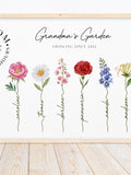 Grandma's Garden Print Personalised Our Family Print Custom Family Art Personalised Gift For Grandma Nana Custom Birth Flower For Grandma ANNIVERSARY