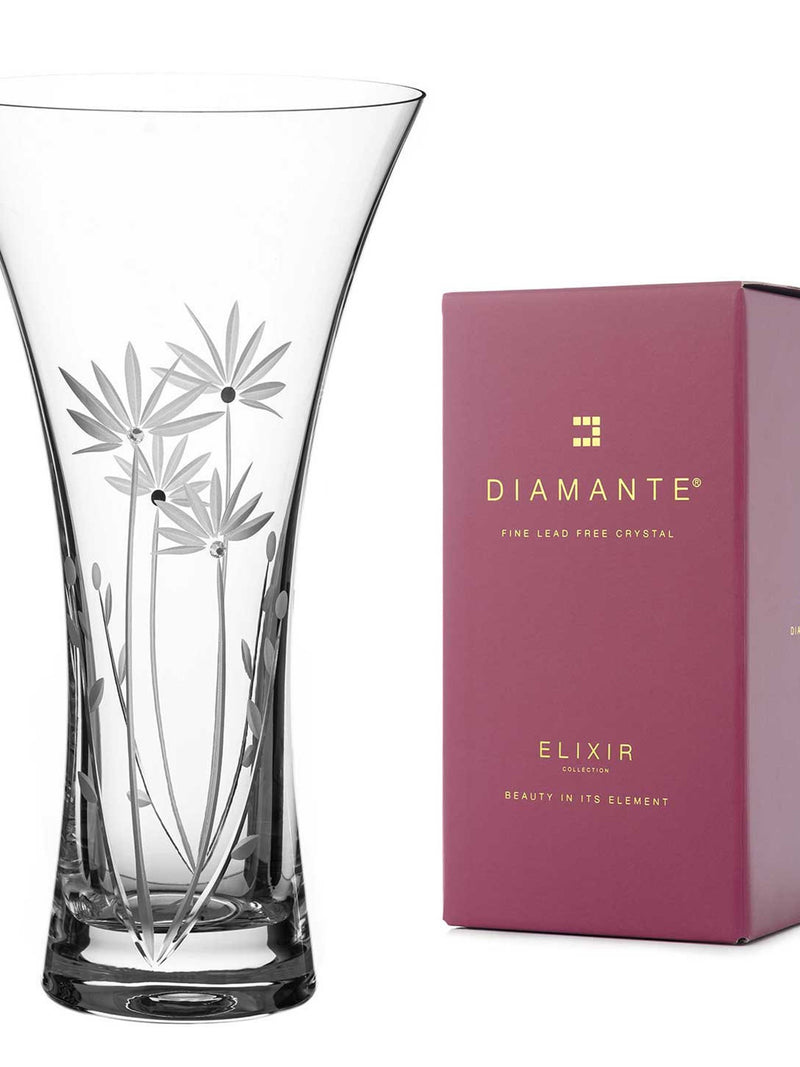 DIAMANTE Swarovski Trumpet Shaped Vase "Bloom" - Hand Cut Flower Decoration with Swarovski Crystals - 25cm FLOWER DELIVERY