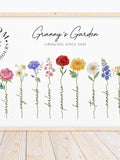 Custom Family picture art print mothers day floral bouquet watercolor birth month flower Birthday gift portrait granny garden personalized ANNIVERSARY