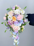 Silk Cascading Wedding Bouquet, Rose, Delphinium, Lavender Bouquet