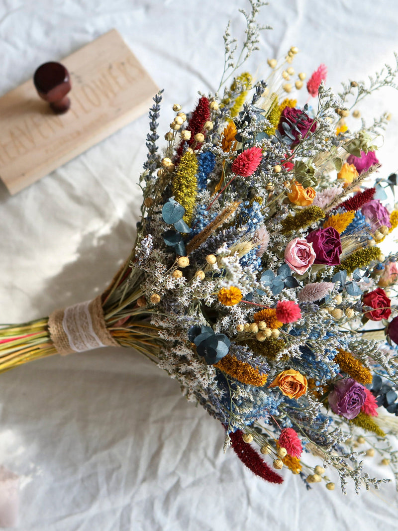 Jewel Boho Bouquet l Purple, Pink & Blue Dried Flowers Bridal Bouquet l Wedding Bouquet wedding flower