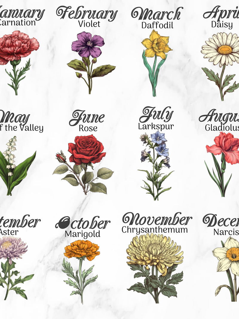 Birth Month Flowers Clipart Set, Birth Month Floral PNG Beautiful Bundle for Mother's Day, Birthday, Spring, Summer birthday flower