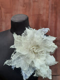 Brooch for corsage made of white wool and silk silk flower