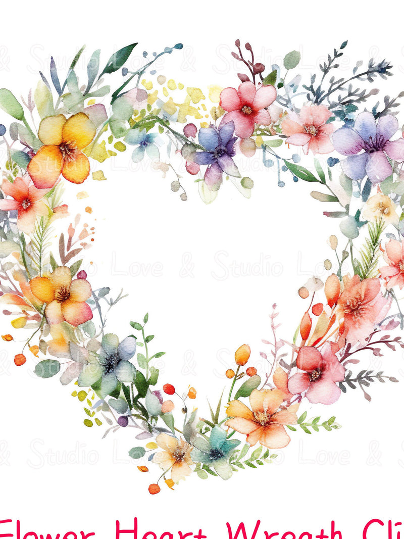 25 Pastel Flower Heart Wreath Clipart. Digital Valentine's day Watercolor Paper. High-quality JPG, Digital Download, Free Commercial use Love Romance Flower