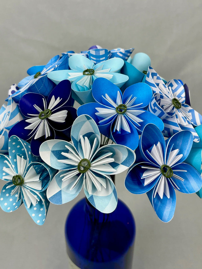 Shades of Blue Origami Paper Flower Bouquet sympathy flower