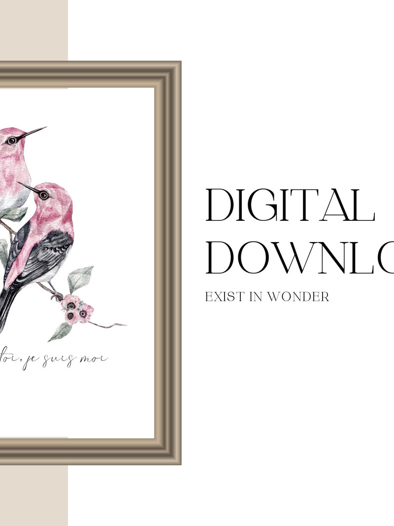 With You I Am Me French Print | Inspirational Watercolor Birds & Flowers Art | French Quote Art | Love and Romance Quote | Home Decor Love Romance Flower