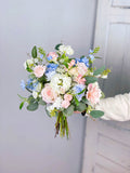 Boho Bridal Bouquet, Blush Pink and Blue Wedding Bouquet, Wedding Flower Bouquet,  Design in Rose, Ranunculus and Delphinium wedding flower