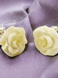 FAST DELIVERY Gemstone White Rose Earrings Silver Gold Small Baltic Amber Stud Earrings Women Dainty Flower | Rose Gift | Rose Jewelry Studs FLOWER DELIVERY