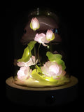Handmade Lotus Flower Night Light, Water Lily Pond Fairy Light, Glass Dome Floral Lamp, Goldfish Lantern, Eternal Flower Gift for Loved Ones house warming flower