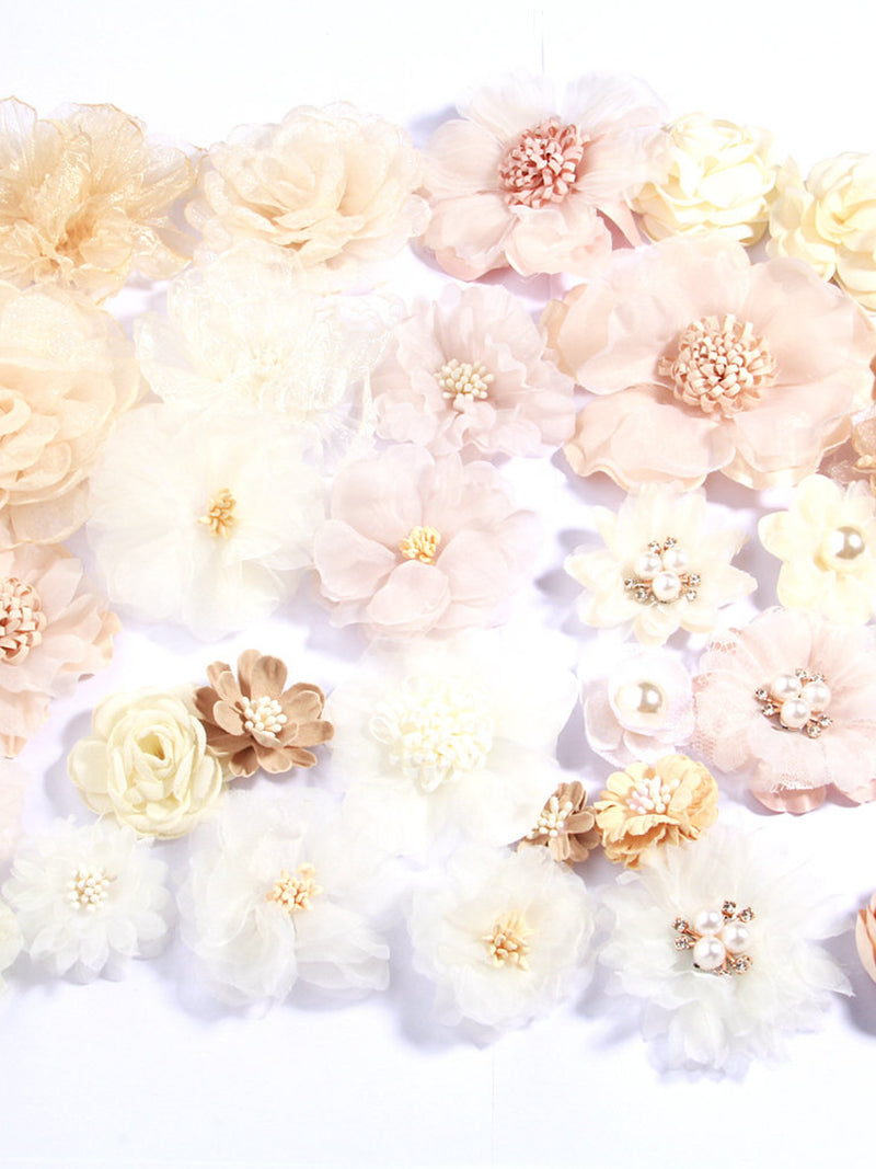 10Pcs Ivory Cream Series Camellia Rose Chiffon Craft Fabric Flowers For Headbands Hair Flower Accesorries Baby Headwear silk flower