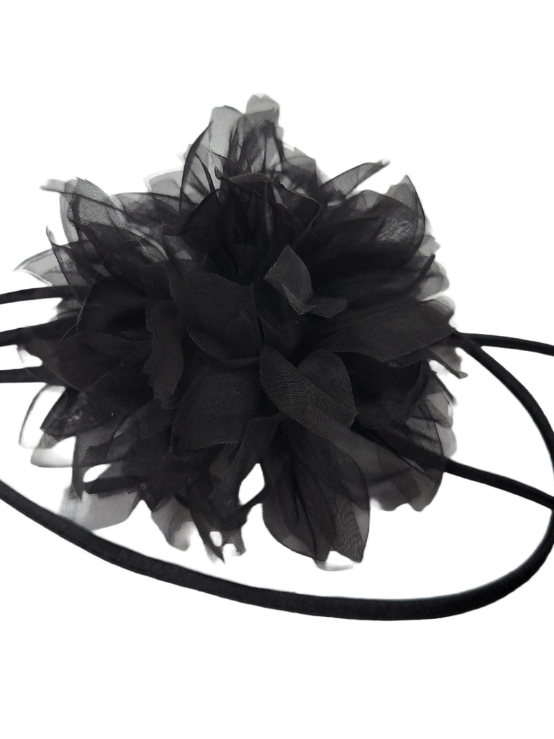 M&S Schmalberg 4" Silk Organza Black Flower Rose Choker Necklace Chrysanthemum - Made in USA silk flower