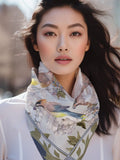 100% Silk Scarf, Neck Scarves, Floral Neckerchief, Summer Bandana, Square Scarf silk flower