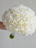 Faux Flowers Bouquet, Cream White Real Touch Roses Bridal Bouquet, Bridesmaids Wedding Bouquets, Ivory Roses Boutonieres, Wrist Corsages Bouquet