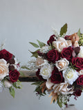 Artificial Flowers Burgundy Beige & Ivory Bridal Bouquet, Fall Boho Wedding Bouquet, Bridesmaids Bouquet, Dark Red Fall Boutonniere Corsages Bouquet