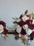 Artificial Flowers Burgundy Beige & Ivory Bridal Bouquet, Fall Boho Wedding Bouquet, Bridesmaids Bouquet, Dark Red Fall Boutonniere Corsages wedding flower